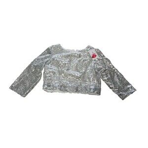 NWT Girls Fancy Glitter Sequins Crop Top Shiny Long Sleeve Blouse Girls